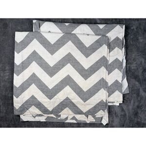 West Elm Chevron Curtain Panels Set of 2 Gray White Cotton 48 x 84